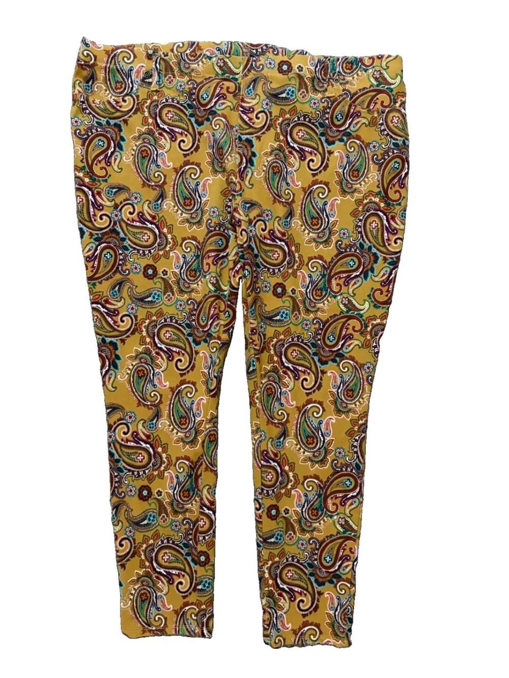 Terra & Sky Capri Jeggings Sz 3X (24W/26W) Dark Gold Multi Paisley Floral Print